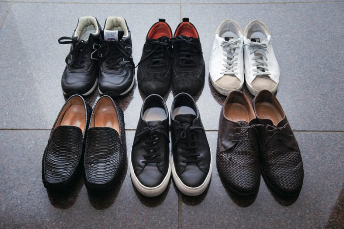 ターセンさんお気に入りの靴。フェラガモをはじめイタリアの革靴が多い。最近はニューバランスのスニーカーも愛用。