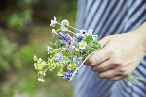 食卓に飾るための草花のブーケ。