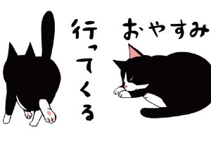 「おはぎ」。ハチワレねこ、おはぎのスタンプ。だらだらと続くトークを、「もう寝るから」「出かけるので」と断ち切ってくれる。猫好きには特におすすめ。©2014 Hige wink