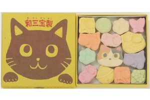 『〈清月堂本店〉ねこづくし』（810円、14個入／1階）かわいい小箱に和三盆糖でかたどった猫たちがぎっしり！
