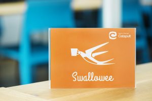 「飲み込む」「ツバメ」の2つの意味がある英語の「swallow」に「free（フリー）」の語尾を合わせ、親しみやすい名に。