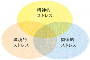 ストレスは大きく分けて3種類。精神的ストレスに加え、肉体的、環境的ストレスも副腎の負担に。