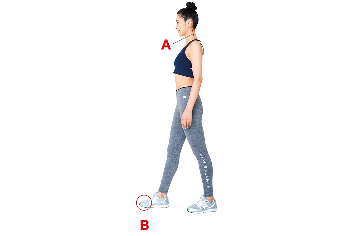 腰痛予防につながる大きな歩幅を確保する、正しい姿勢と正しい歩き方。