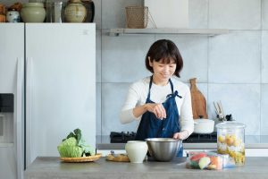 冷蔵庫はアメリカ「ケンモア」社製。大容量で作りがシンプルなことが冷蔵庫選びの基準。