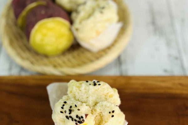 冷めてももっちり、さつまいものお豆腐蒸しパン【イソフラボンたっぷりおやつ】