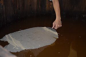 皮膜状に生育した酢酸菌が液体をお酢へと変える