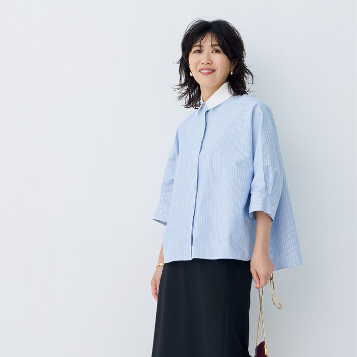 “細長”見え効果もうれしい、ストライプ柄のシャツ──大沼こずえの「ずっとの、おしゃれ」