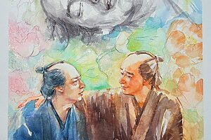 『べらぼう〜蔦重栄華乃夢噺〜』33話イメージイラスト／新之助を死なせたのは自分だと憔悴する蔦重を、歌麿の絵が救う／南天