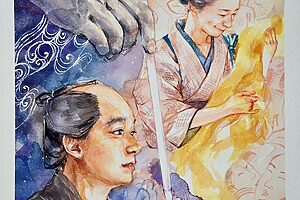 『べらぼう〜蔦重栄華乃夢噺〜』35話イメージイラスト／歌麿、きよ、結婚おめでとう。石燕先生、どうかふたりをお守りください／南天