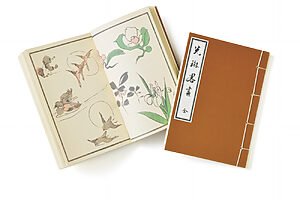 江戸の傑作版本を手軽に楽しめる豆本。本編は印刷、製本は昔ながらの経師という和本職人が手作りしている。写真は酒井抱一の『光琳略画』。11.6×8.3cm、44ページ。1,760円