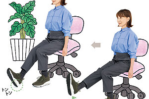 片方の足のかかとを前に出して軽く床に打ちつけ、元の位置に戻す。交互にリズムよく30秒繰り返す