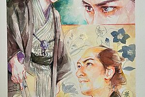 『べらぼう〜蔦重栄華乃夢噺〜』37話イメージイラスト／春町を失った蔦重と京伝の悲しい衝突。ていの必死の眼差しも今の蔦重の心には届かない／南天