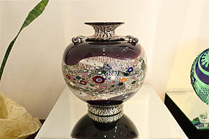 現代の名工・黒木国昭さんの作品、花器　プラチナ象嵌「光琳」