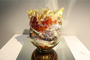 花器　金・プラチナ象嵌「光琳」