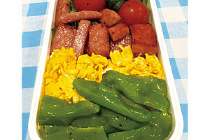 畑のトマトやピーマンでカラフル弁当。「彩りがいいと栄養バランスも整います」