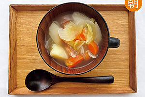 ・昨晩の残りのポトフ<br> この日は食欲がなく、簡単に済ませた。でも本当は、こういう具だくさんのスープが一番好き。<br> ➡6.6g