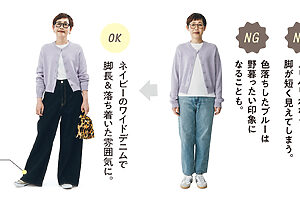 大人のデニム。濃い目のネイビーを選んでカジュアル感を払拭。左・カーディガン18万7000円（BEGG＆CO／トヨダトレーディング プレスルーム）ノースリーブトップス2万6400円（ブランベール／ウールン商会 TEL：06-6243-8970）デニムパンツ2万4200円（二―ドバイヘリテージ／ゲストリスト）その他 スタイリスト私物