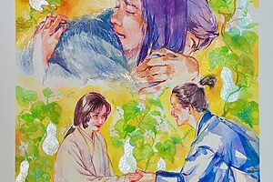 『豊臣兄弟！』7話イメージイラスト／ついに結ばれる藤吉郎（池松壮亮）と寧々（浜辺美波）。小一郎（仲野太賀）と直（白石聖）も試練を超えて…／南天