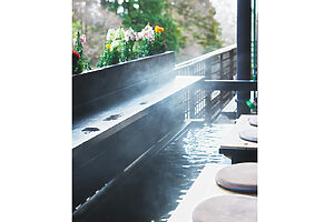 下山後は、開業390余年の老舗旅館「筑波山江戸屋」へ。ロビー併設の足湯のほか日帰り温泉も人気