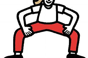 【股関節・内もも〜肩】両足を開いて立ち、腰をゆっくり落とした姿勢で数秒キープ