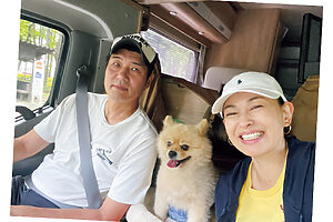 愛犬、ミルクと一緒に旅ができるのもキャンピングカーの魅力のひとつ