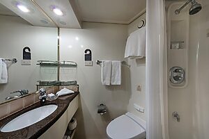 室内にはシャワー、トイレ、洗面台を完備