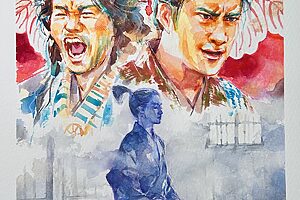 『豊臣兄弟！』18話イメージイラスト／羽柴兄弟に長く仕える蜂須賀正勝（高橋努）と、新たな家臣を目指す藤堂高虎（佳久創）＆石田三成（松本怜生）／南天
