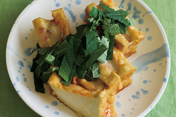 【レンジにおまかせ、涼しく料理】厚揚げとチーズのキムチサンド／かぼちゃとトマトの甘煮／きのこのレンジびたし