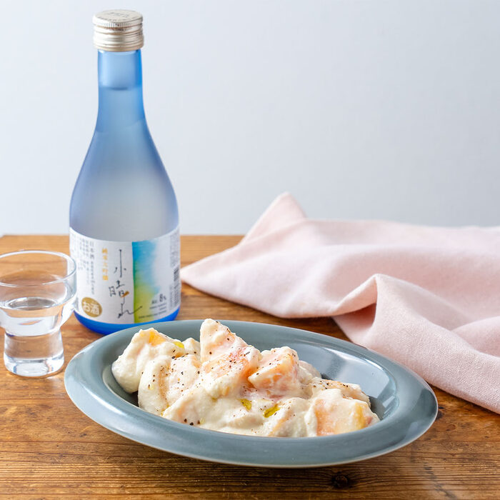 【ぐっち夫婦のお酒とおつまみ】桃の豆腐クリーム白和え×日本酒