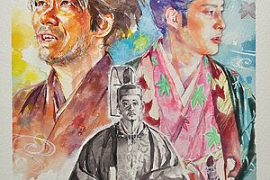 『豊臣兄弟！』36話イメージイラスト／友として秀吉（池松壮亮）を見上げる蜂須賀正勝（高橋努）。鎧を脱ぎ、「好き」な着物を選んだ長宗我部元親（磯部寛之）／南天